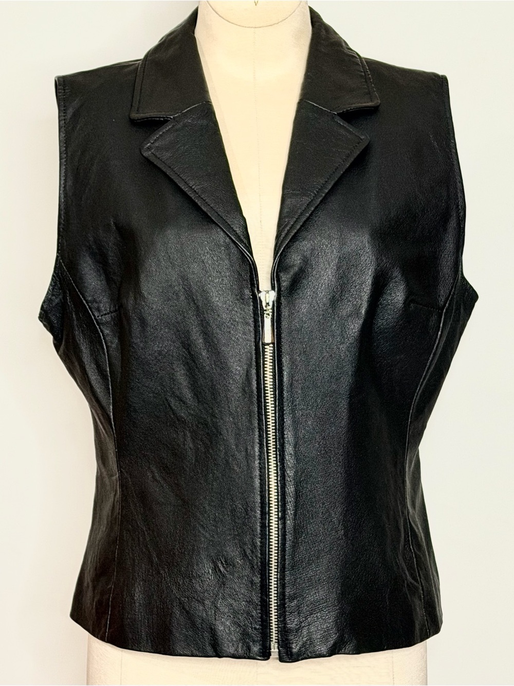 Dream Apparel Vintage Black Leather Biker Zip Front Vest Made in USA